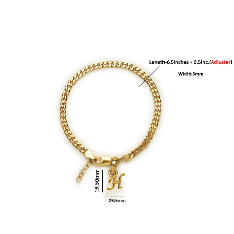 22KT gold plated 92.5% pure Sterling Silver Curb Designer Bracelet with H Alphabet for Girls and Women