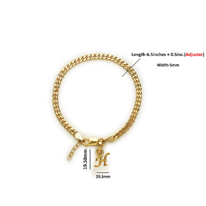 22KT gold plated 92.5% pure Sterling Silver Curb Designer Bracelet with H Alphabet for Girls and Women
