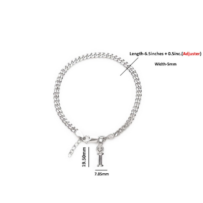 92.5% pure Sterling Silver Curb Designer Bracelet with I Alphabet for Girls and women
