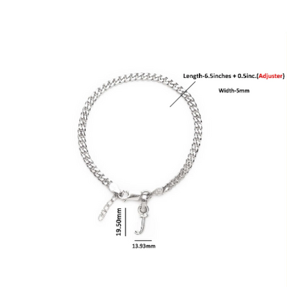 92.5% pure Sterling Silver Curb Designer Bracelet with J Alphabet for Girls and women