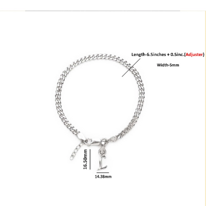92.5% pure Sterling Silver Curb Designer Bracelet with L Alphabet for Girls and women