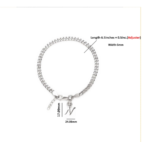 92.5% pure Sterling Silver Curb Designer Bracelet with N Alphabet for Girls and women