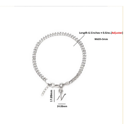 92.5% pure Sterling Silver Curb Designer Bracelet with N Alphabet for Girls and women