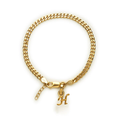 22KT gold plated 92.5% pure Sterling Silver Curb Designer Bracelet with H Alphabet for Girls and Women