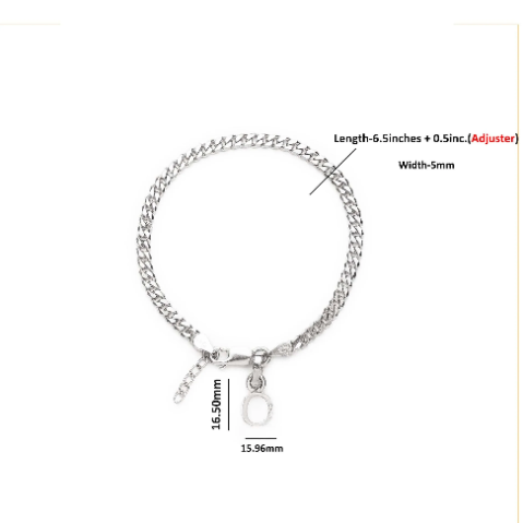 92.5% pure Sterling Silver Curb Designer Bracelet with O Alphabet for Girls and women
