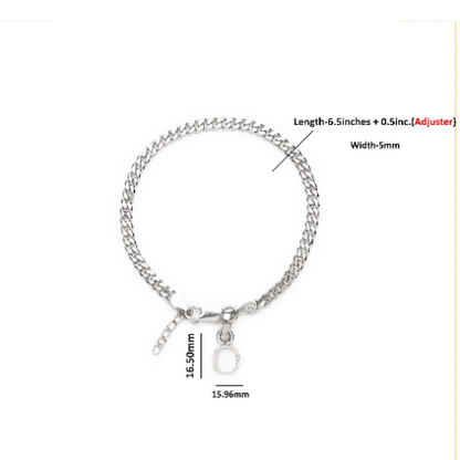 92.5% pure Sterling Silver Curb Designer Bracelet with O Alphabet for Girls and women