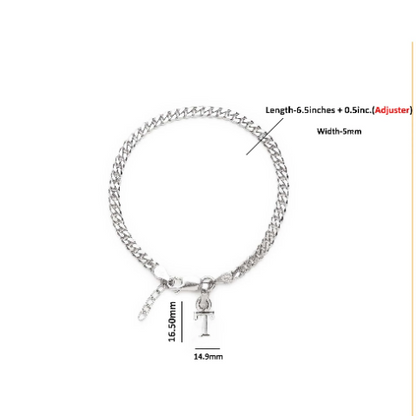 92.5% pure Sterling Silver Curb Designer Bracelet with T Alphabet for Girls and women