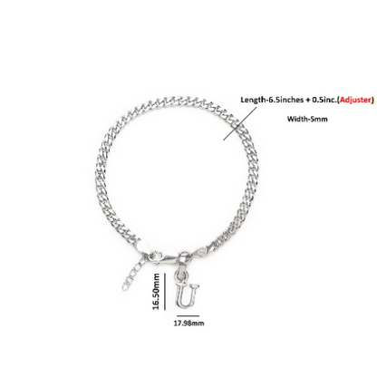 92.5% pure Sterling Silver Curb Designer Bracelet with U Alphabet for Girls and women