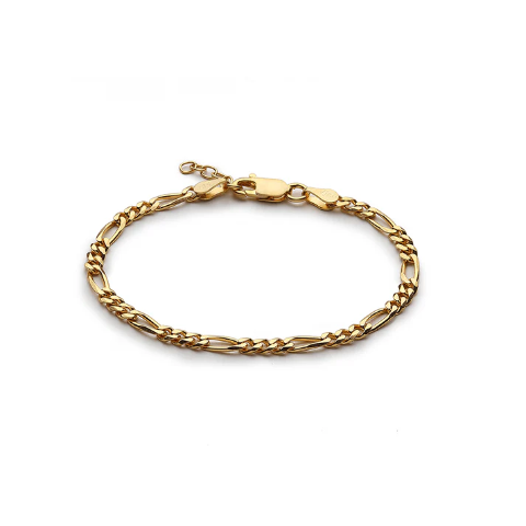 22 KT gold plated Sterling Silver (92.5% purity) Stylish and Fashionable Figaro Bracelet for Girls and Women pure silver Bracelet