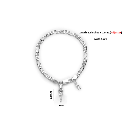 92.5% pure Sterling Silver Figaro Designer Bracelet with Hanuman Gada for Girls and Women