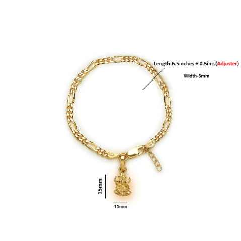 22KT gold plated 92.5% pure Sterling Silver Figaro Designer Bracelet with Charm Ganesh for Girls and Women
