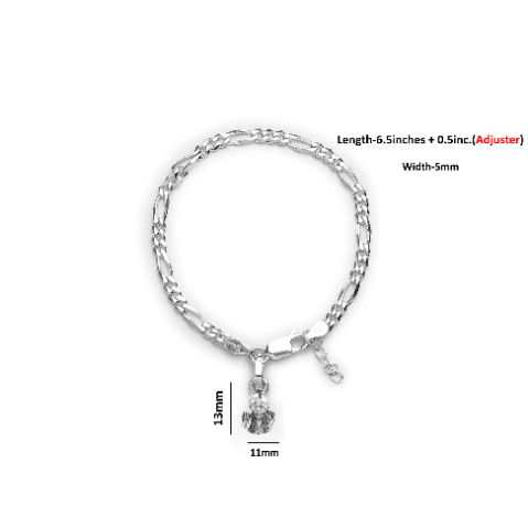 92.5% pure Sterling Silver Figaro Designer Bracelet with Charm Sai Baba for Girls and Women