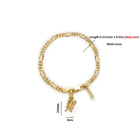 22KT gold plated 92.5% pure Sterling Silver Figaro Designer Bracelet with Charm Hanuman for Girls and Women