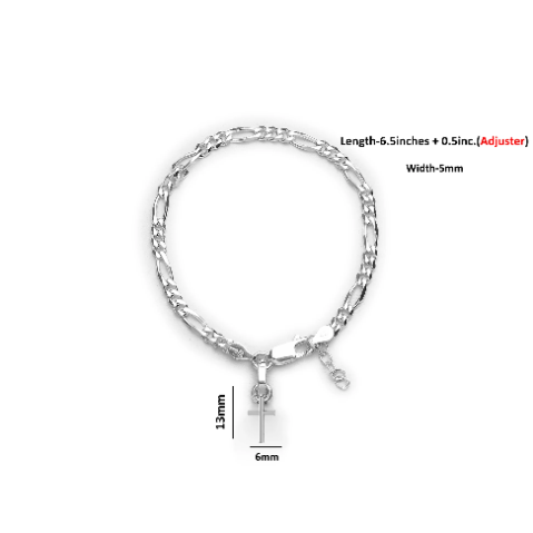 92.5% pure Sterling Silver Figaro Designer Bracelet with Charm Jesus for Girls and Women