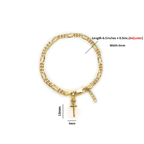 22KT gold plated 92.5% pure Sterling Silver Figaro Designer Bracelet with Charm Jesus for Girls and Women