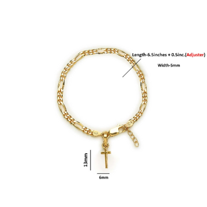 22KT gold plated 92.5% pure Sterling Silver Figaro Designer Bracelet with Charm Jesus for Girls and Women