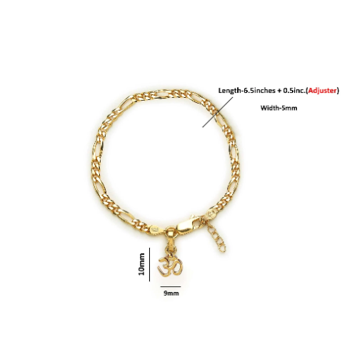 22KT gold plated 92.5% pure Sterling Silver Figaro Designer Bracelet with spiritual OM for Girls and Women