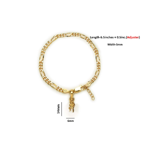 22KT gold plated 92.5% pure Sterling Silver Figaro Designer Bracelet with Charm Hanuman for Girls and Women