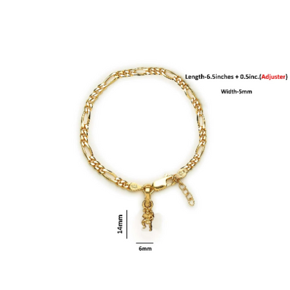22KT gold plated 92.5% pure Sterling Silver Figaro Designer Bracelet with Charm Hanuman for Girls and Women
