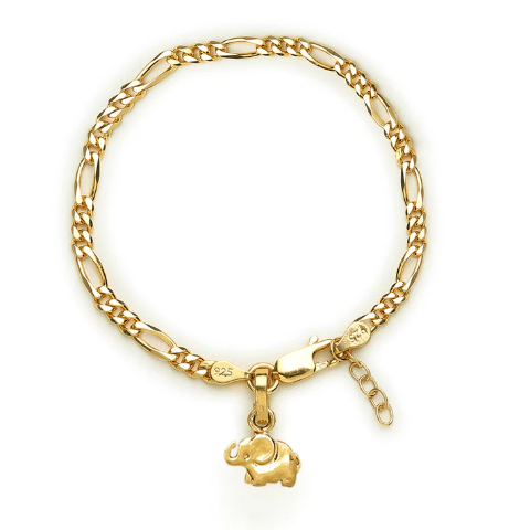 22KT gold plated 92.5% pure Sterling Silver Figaro Designer Bracelet with fashionable Elephant for Girls and Women