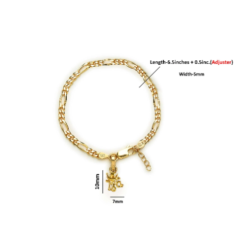22KT gold plated 92.5% pure Sterling Silver Figaro Designer Bracelet with religious 786 charm for Girls and Women