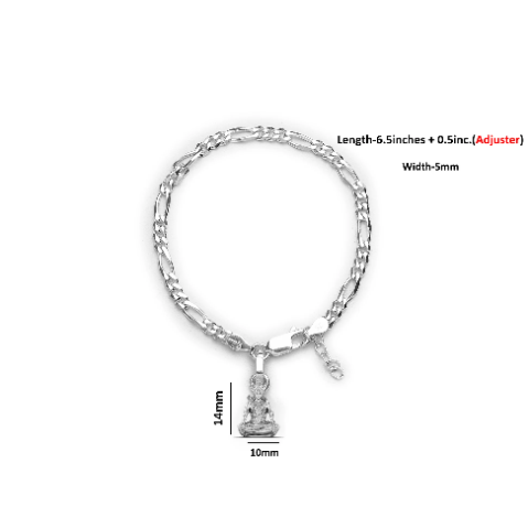 92.5% pure Sterling Silver Figaro Designer Bracelet with Charm Shiva for Girls and Women