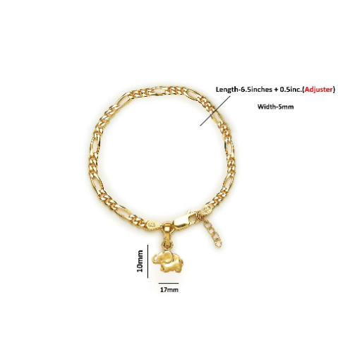 22KT gold plated 92.5% pure Sterling Silver Figaro Designer Bracelet with fashionable Elephant for Girls and Women