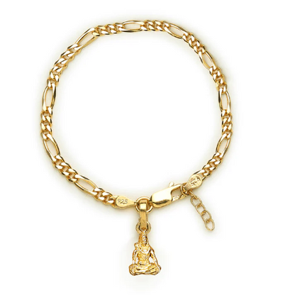 22KT gold plated 92.5% pure Sterling Silver Figaro Designer Bracelet with Charm Shiva for Girls and Women