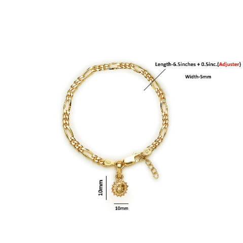 22KT gold plated 92.5% pure Sterling Silver Figaro Designer Bracelet with Charm Surya for Girls and Women