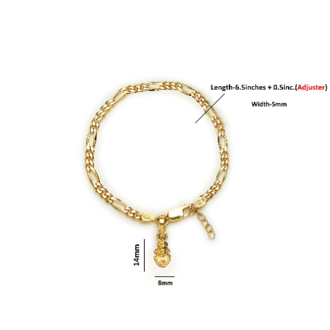 22KT gold plated 92.5% pure Sterling Silver Figaro Designer Bracelet with Charm Khatu Shyam for Girls and Women