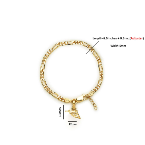 22KT gold plated 92.5% pure Sterling Silver Figaro Designer Bracelet with Charm Ram Name for Girls and Women