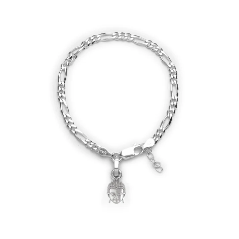 92.5% pure Sterling Silver Figaro Designer Bracelet with Charm Buddha for Girls and Women