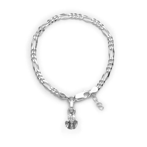 92.5% pure Sterling Silver Figaro Designer Bracelet with Charm Sai Baba for Girls and Women