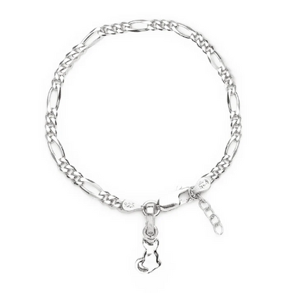 92.5% pure Sterling Silver Figaro Designer Bracelet with fashionable Cat for Girls and Women