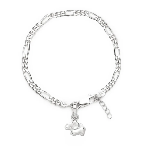 92.5% pure Sterling Silver Figaro Designer Bracelet with fashionable Elephant for Girls and Women