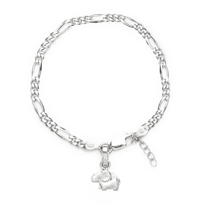 92.5% pure Sterling Silver Figaro Designer Bracelet with fashionable Elephant for Girls and Women