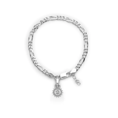 92.5% pure Sterling Silver Figaro Designer Bracelet with Charm Surya for Girls and Women