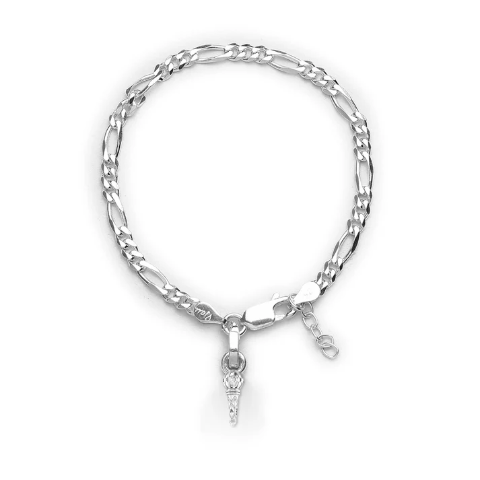 92.5% pure Sterling Silver Figaro Designer Bracelet with Hanuman Gada for Girls and Women