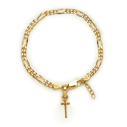 22KT gold plated 92.5% pure Sterling Silver Figaro Designer Bracelet with Charm Jesus for Girls and Women