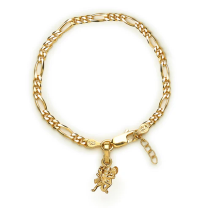 22KT gold plated 92.5% pure Sterling Silver Figaro Designer Bracelet with Charm Hanuman for Girls and Women