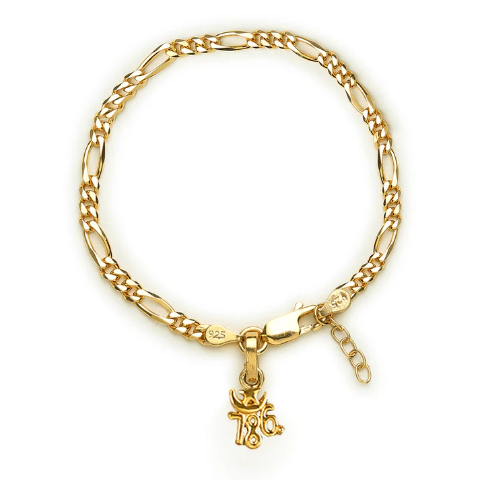 22KT gold plated 92.5% pure Sterling Silver Figaro Designer Bracelet with religious 786 charm for Girls and Women