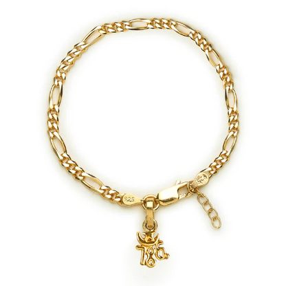 22KT gold plated 92.5% pure Sterling Silver Figaro Designer Bracelet with religious 786 charm for Girls and Women