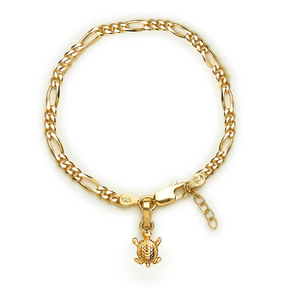 22KT gold plated 92.5% pure Sterling Silver Figaro Designer Bracelet with fashionable Tortoise for Girls and Women
