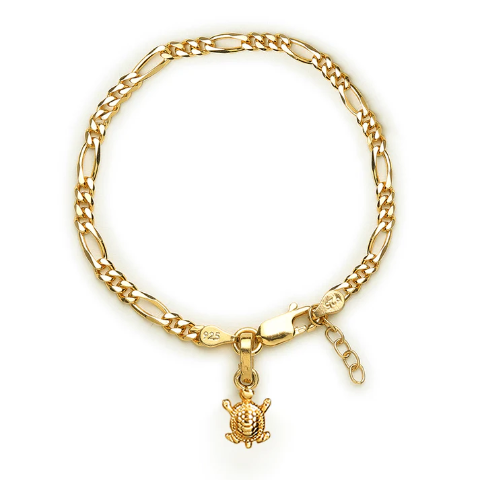 22KT gold plated 92.5% pure Sterling Silver Figaro Designer Bracelet with fashionable Tortoise for Girls and Women