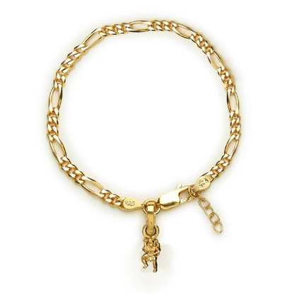 22KT gold plated 92.5% pure Sterling Silver Figaro Designer Bracelet with Charm Hanuman for Girls and Women