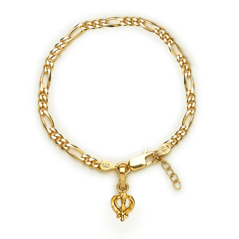 22KT gold plated 92.5% pure Sterling Silver Figaro Designer Bracelet with spiritual Sardar Symbol for Girls and Women