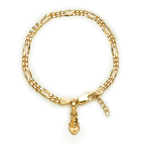 22KT gold plated 92.5% pure Sterling Silver Figaro Designer Bracelet with Charm Khatu Shyam for Girls and Women