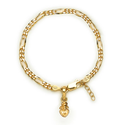 22KT gold plated 92.5% pure Sterling Silver Figaro Designer Bracelet with Charm Khatu Shyam for Girls and Women