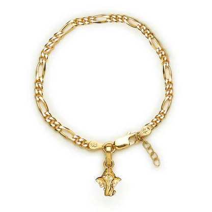 22KT gold plated 92.5% pure Sterling Silver Figaro Designer Bracelet with Charm Ganesh for Girls and Women