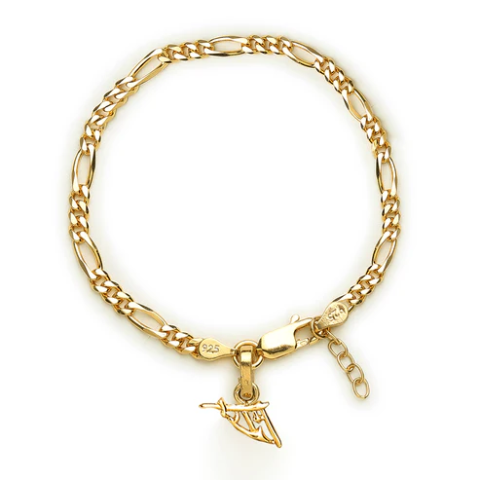 22KT gold plated 92.5% pure Sterling Silver Figaro Designer Bracelet with Charm Ram Name for Girls and Women